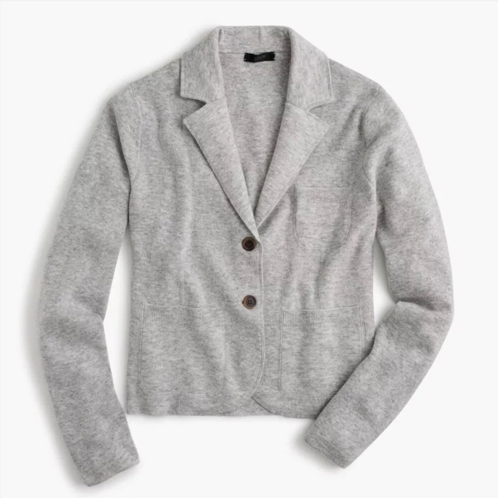 J. Crew Gray Wool Knit Cropped Cardigan Sweater Blazer Size Large
